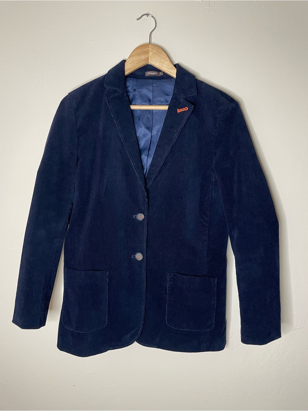 J. McLaughlin Navy Corduroy single breasted Blazer classic